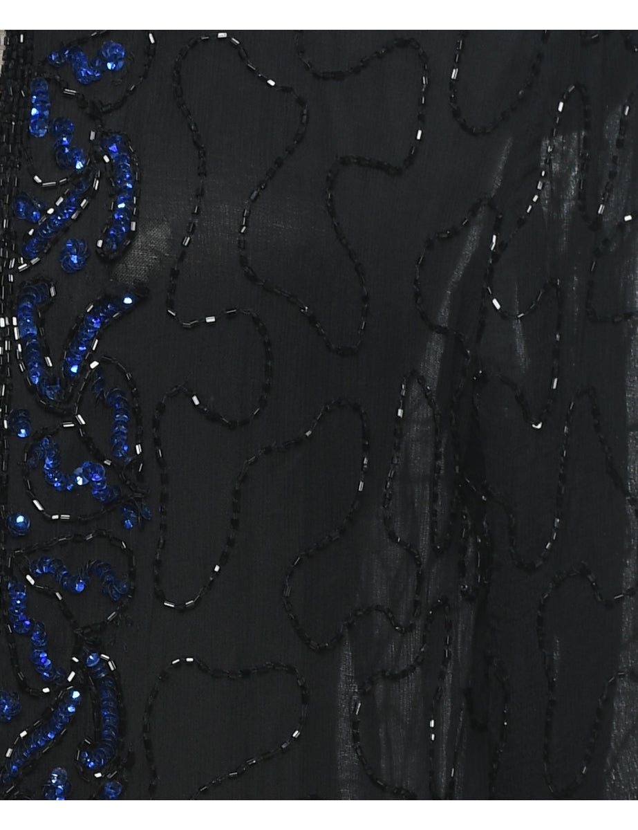 Beaded Black & Blue Evening Jacket - M