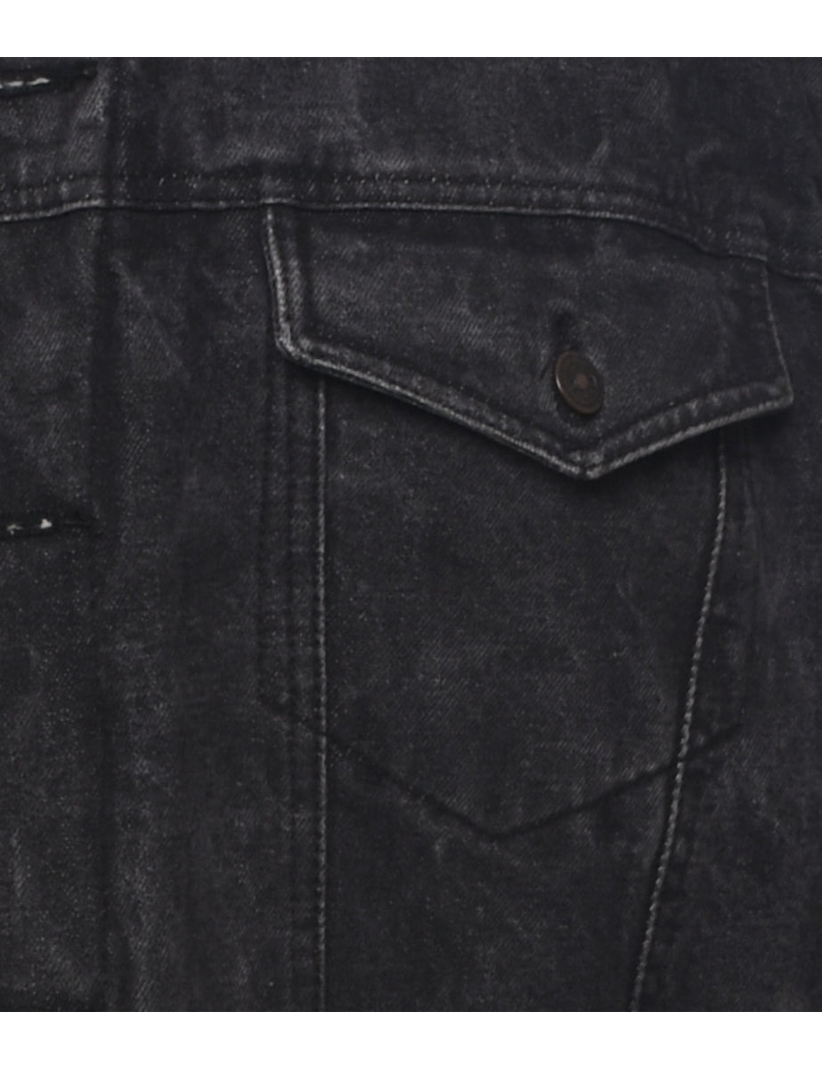 Black Shearling Denim Jacket - L