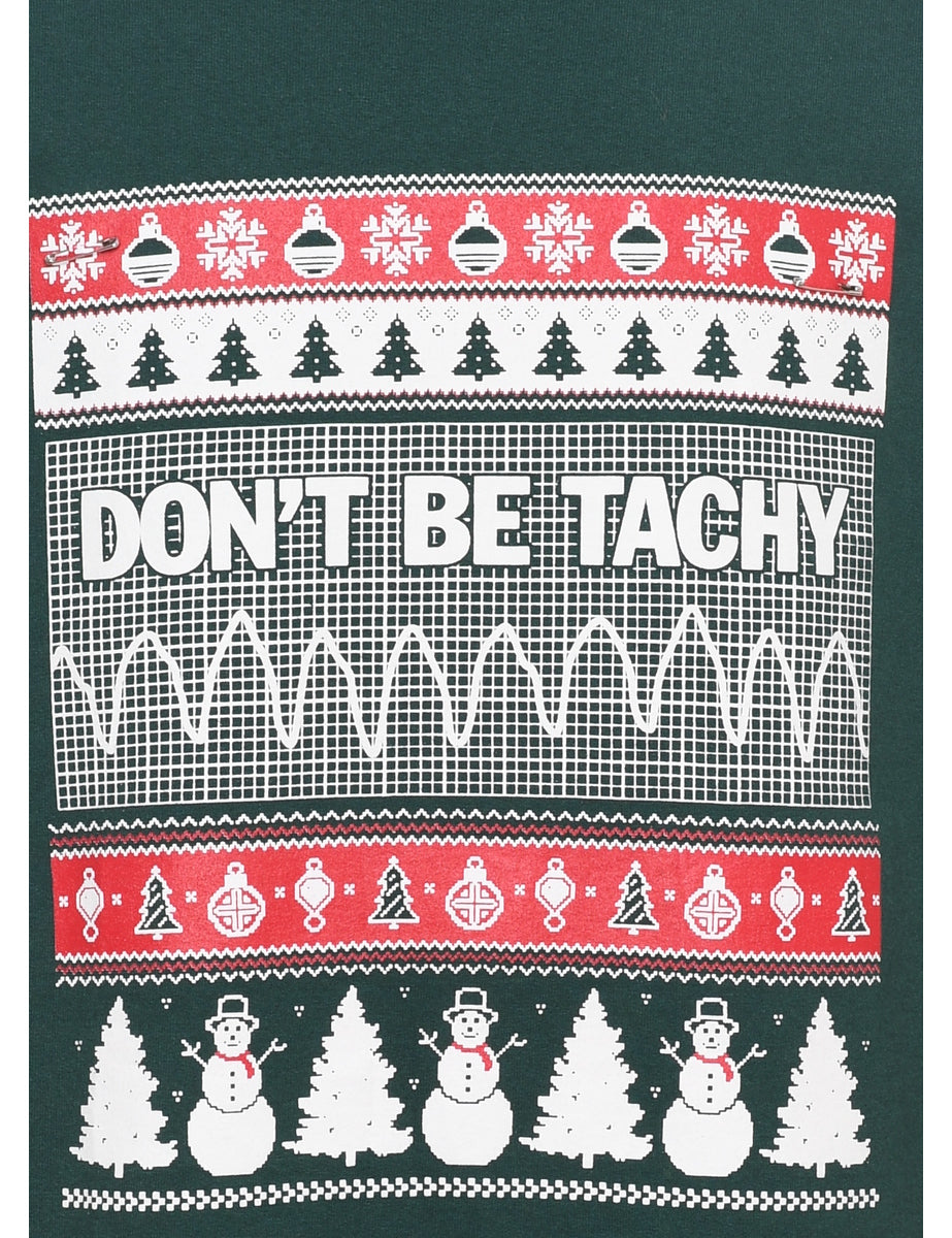 Snowman Design Dark Green & Red Christmas Sweatshirt - L