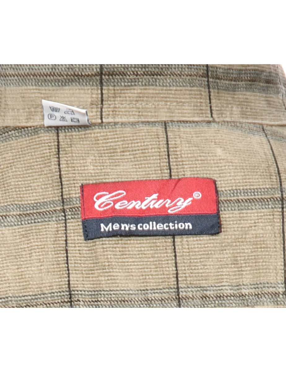 Corduroy Light Blue & Light Brown Checked Shirt - L