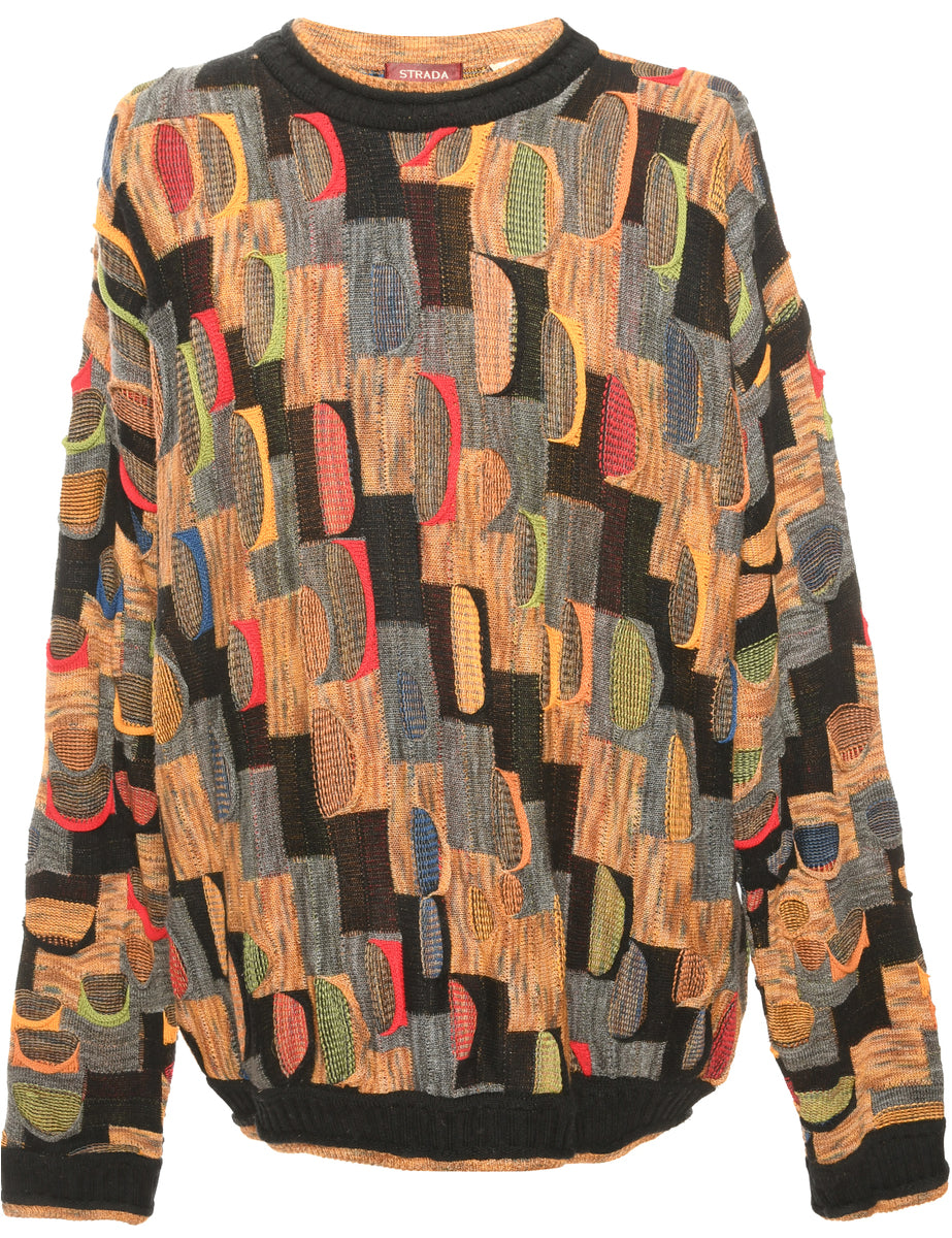 Patterned Black Jumper - M