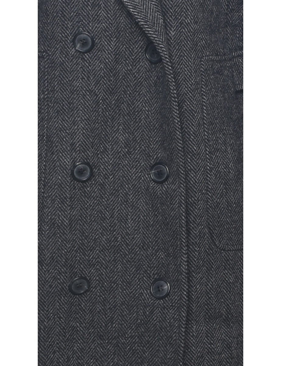 Herringbone Tweed Wool Coat - M