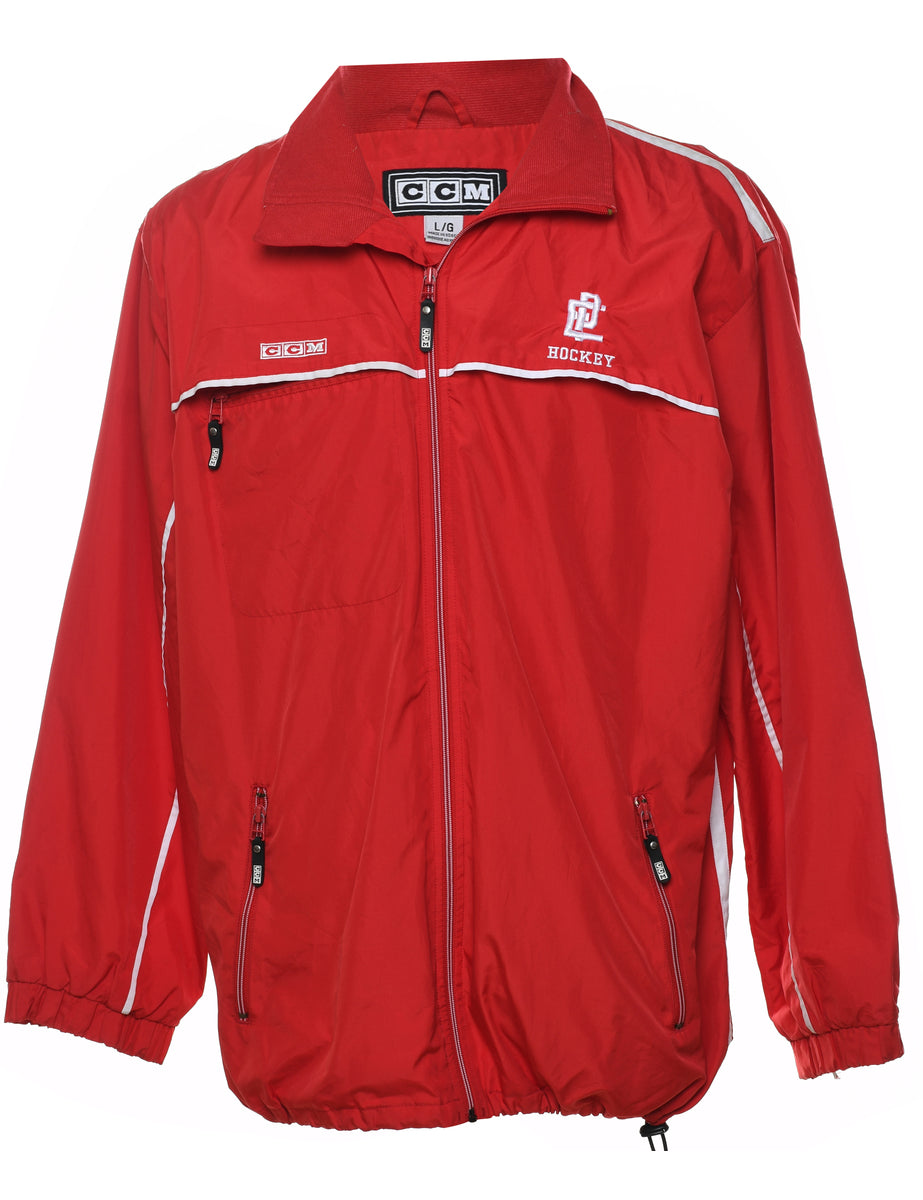 Black & Red Embroidered Hockey Design Zip-Front Jacket - L