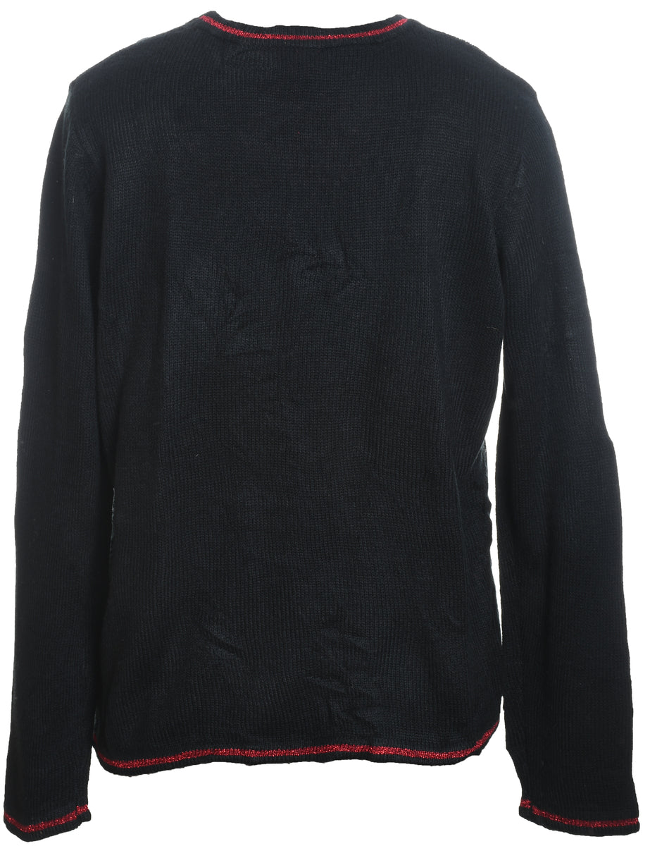 Santa Claus Design Black & Red Christmas Jumper - L