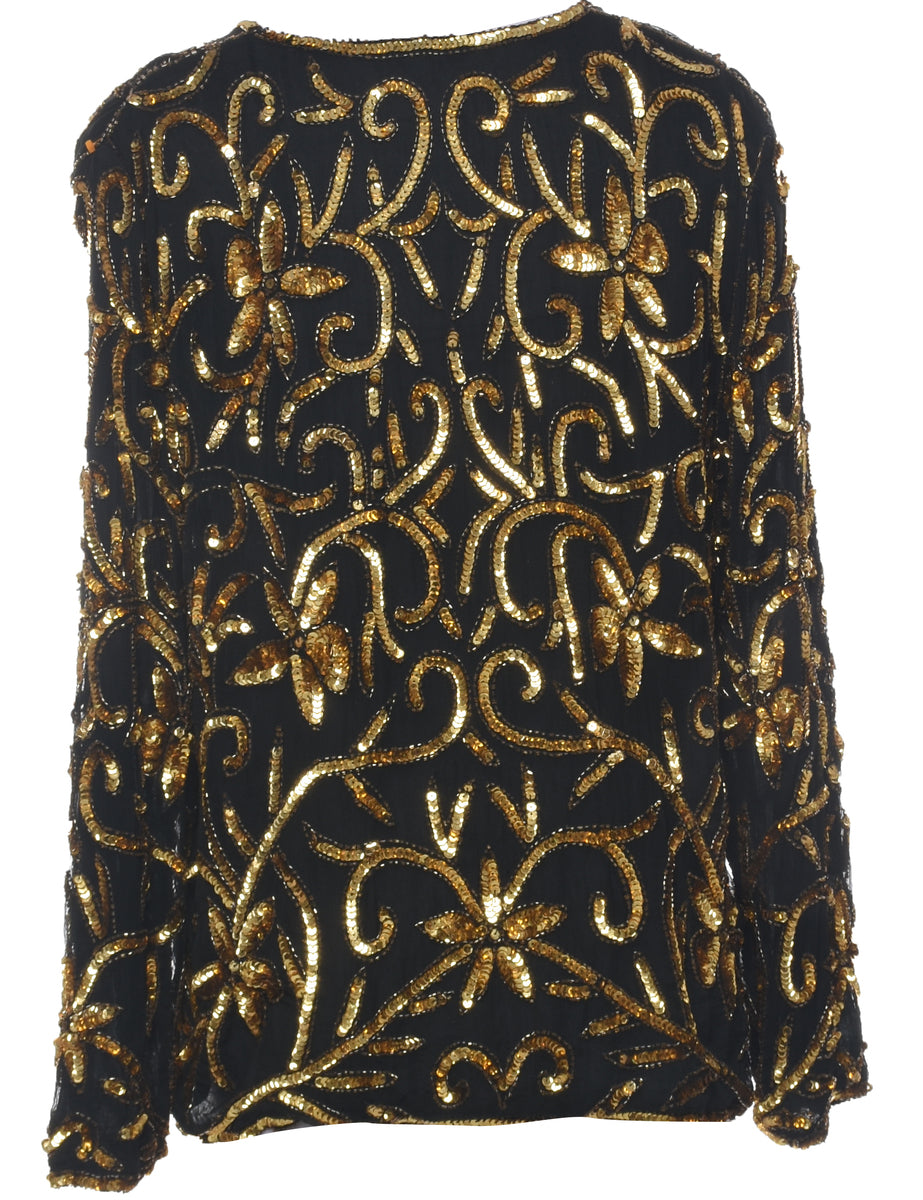 Sequined Black Party Top - M