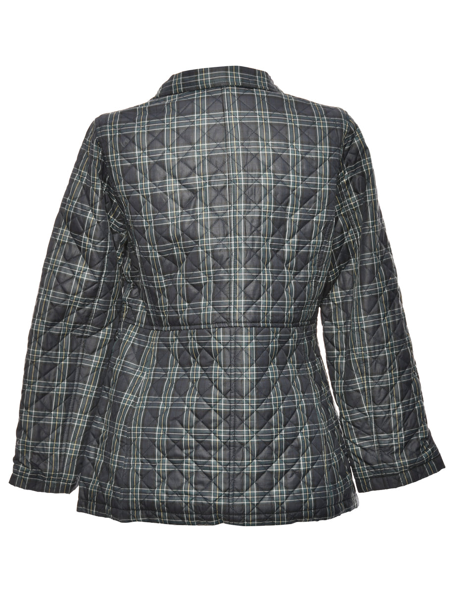 Navy & Green Checked Button-Front Jacket - M