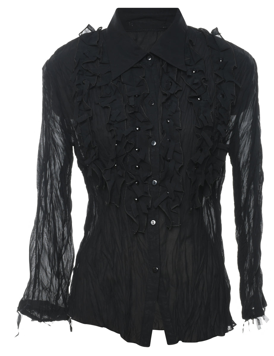Frilly Black Evening Shirt - L