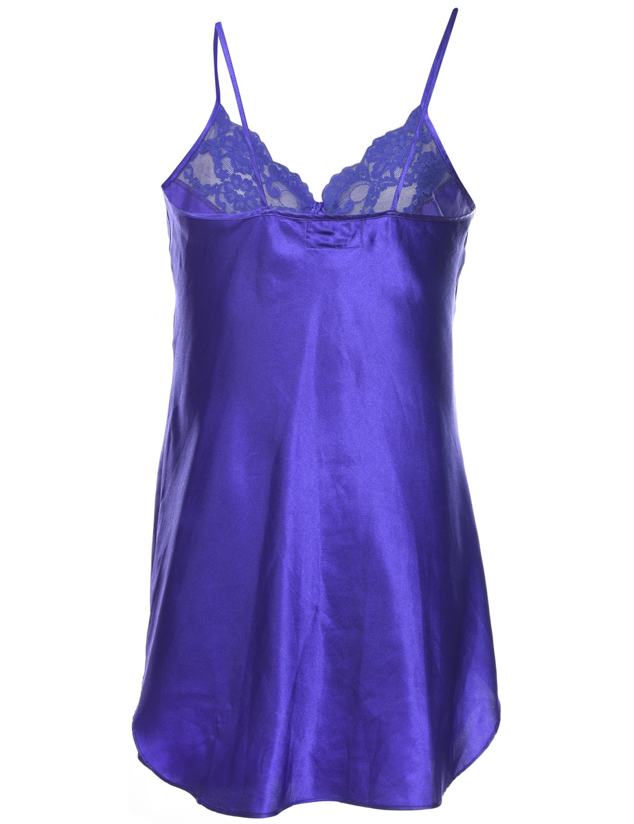 Shiny Purple Lace Trim Slip Dress - M