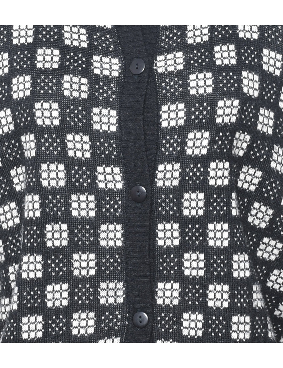 Checked Black Cardigan - L