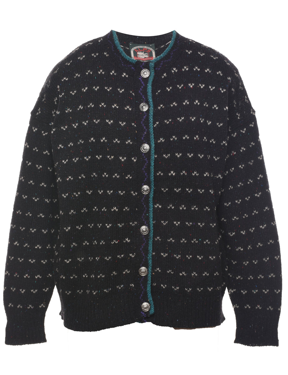 Patterned Black Cardigan - L