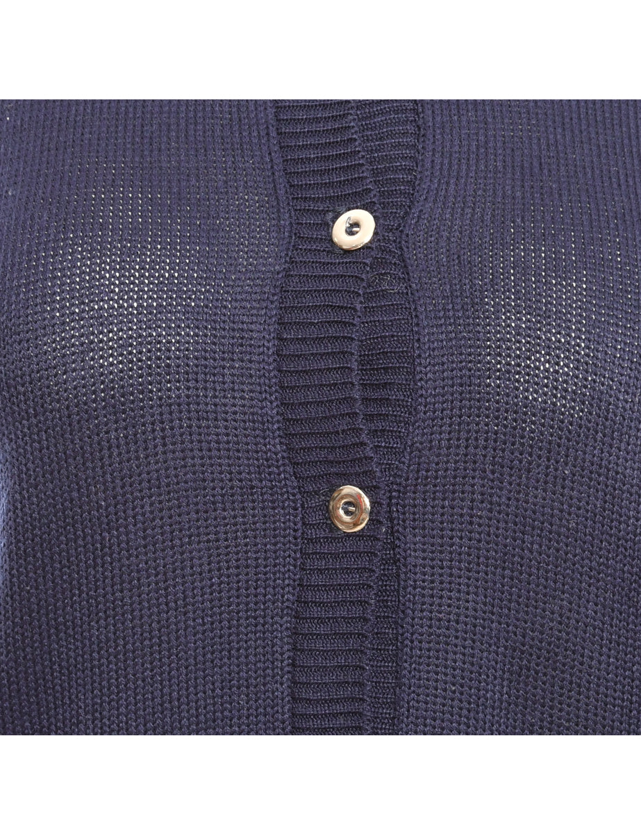 Button Through Navy Cardigan - M