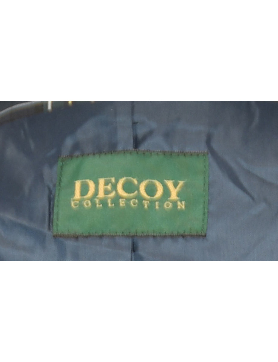 Navy & Green Checked Button-Front Jacket - M
