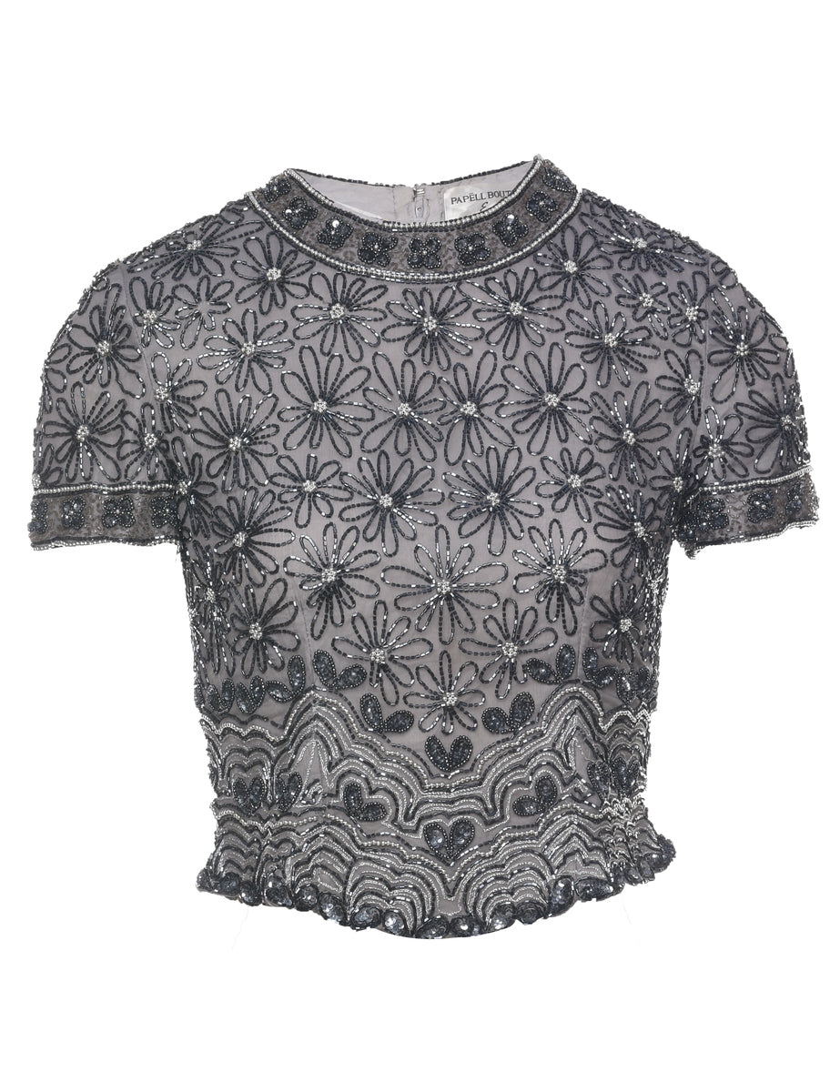 Embellished Silk Party Top - S