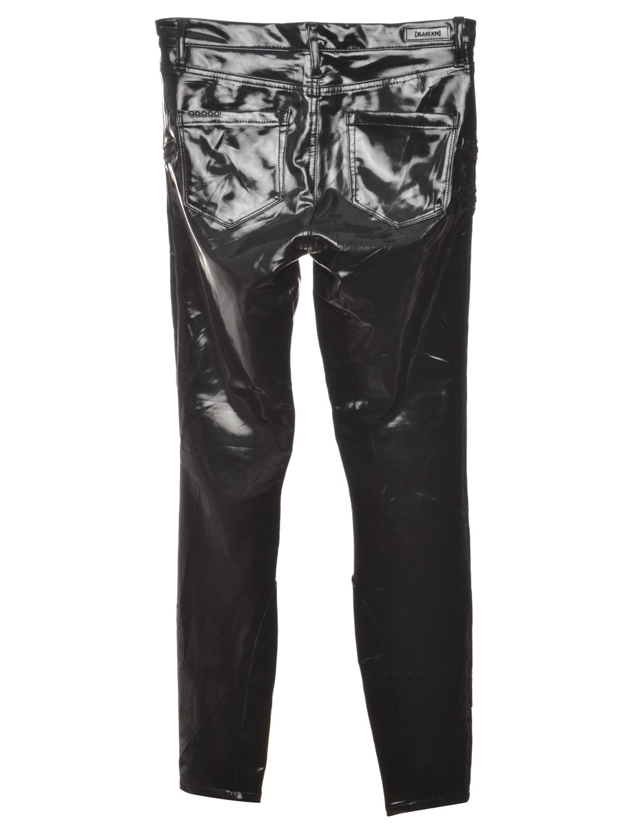 Fitted Black PVC Trousers - W28 L29