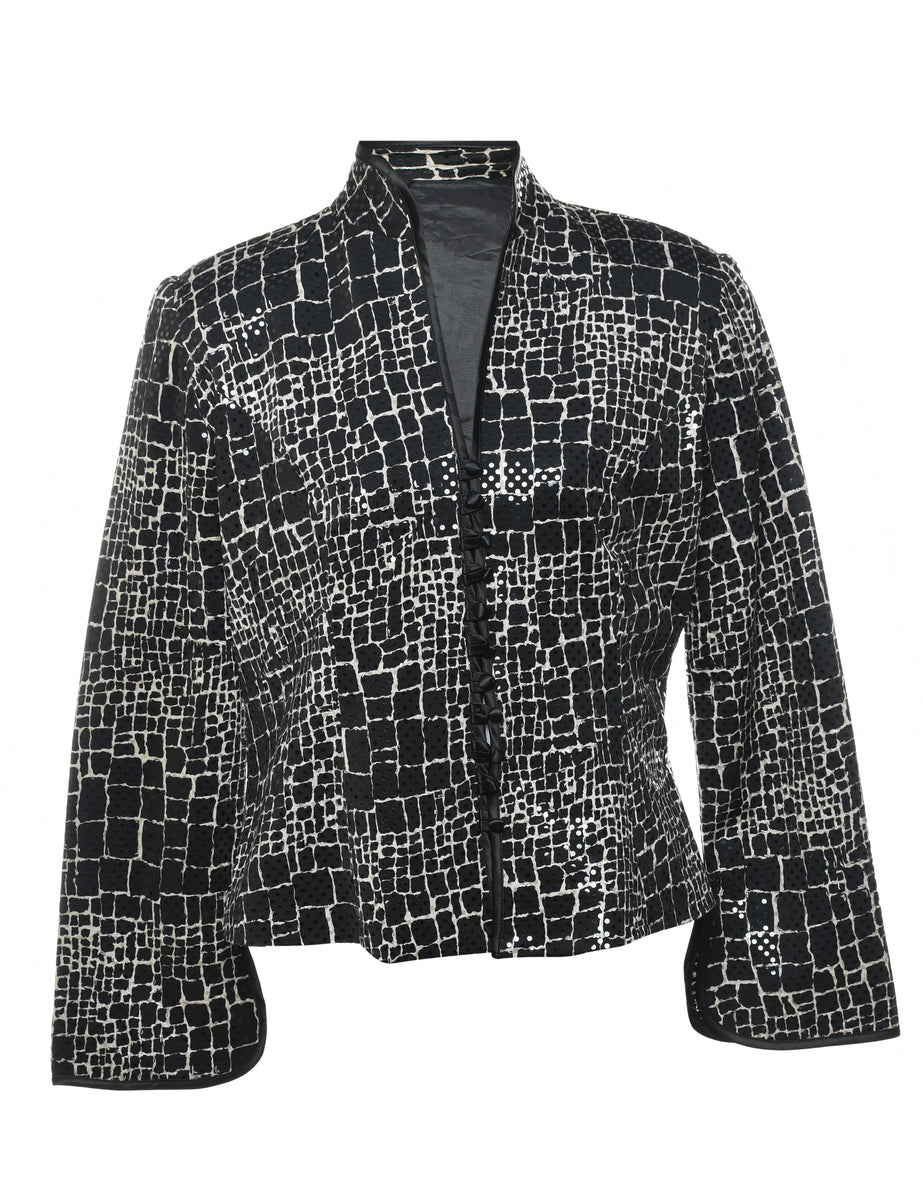 Black & Silver Snakeskin Pattern Evening Jacket - M
