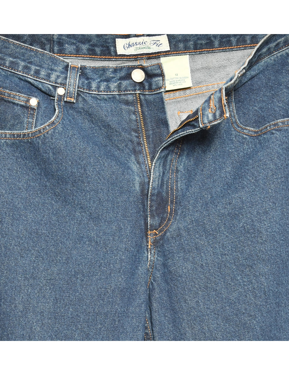 Zip Front Stone Wash Straight Fit Jeans - W34 L32
