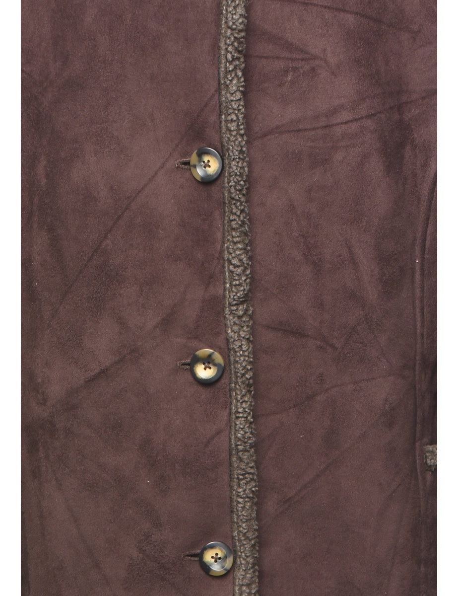 L.L. Bean Dark Brown Shearling Faux Suede Jacket - L