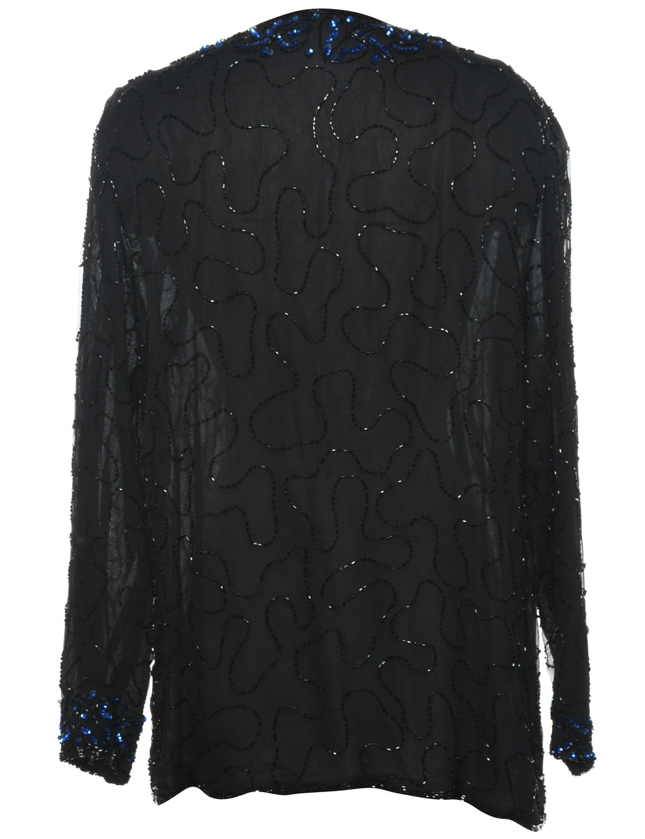 Beaded Black & Blue Evening Jacket - M