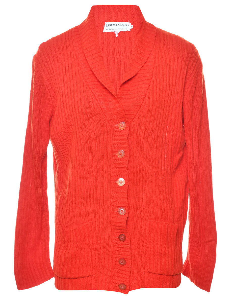 Button Through Red Cardigan - M