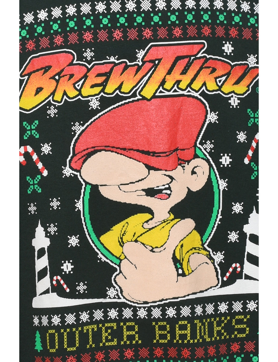Brew Thru Multi-Colour Printed Christmas Sweatshirt - M