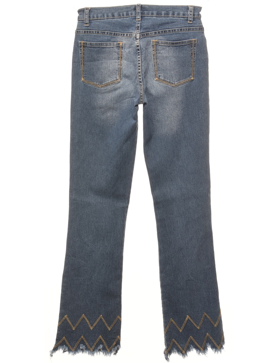 Faded Wash Frayed Hem Straight Fit Jeans - W26 L32
