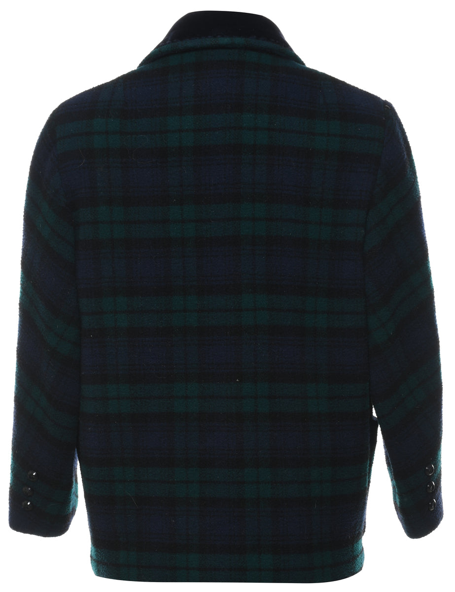 Checked Navy & Dark Green Coat - L
