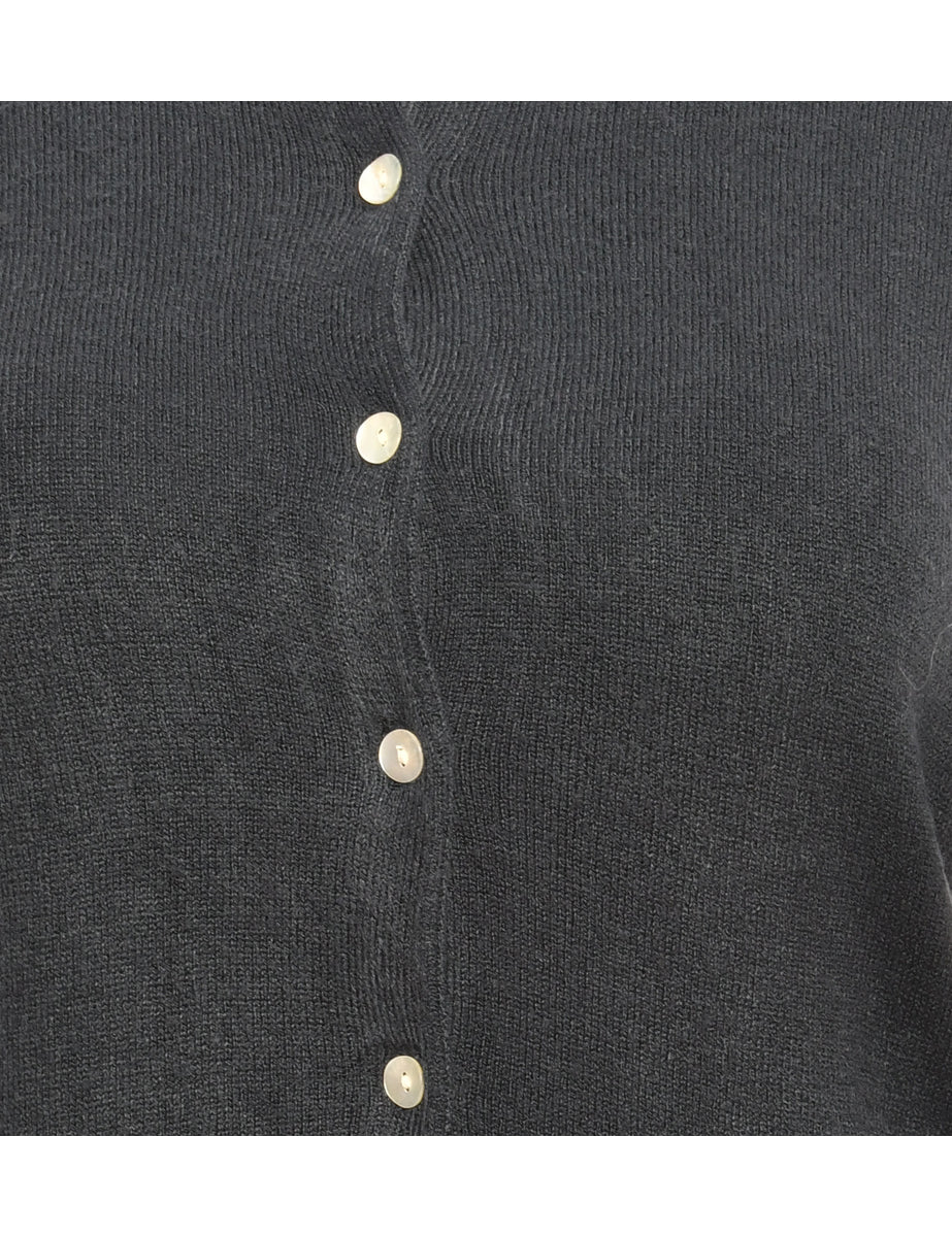 Button Through Black Cardigan - M