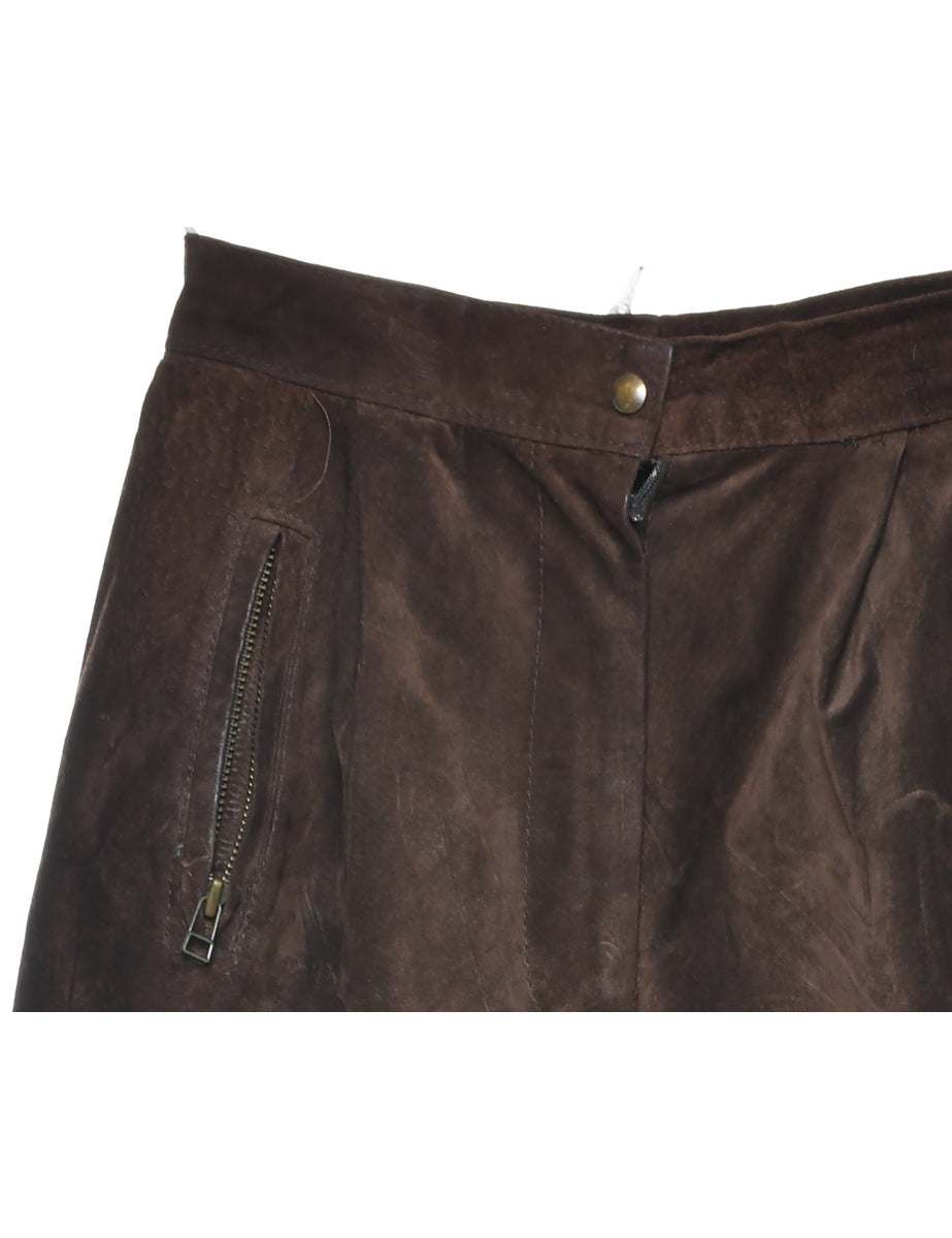 Dark Brown Suede Tapered Trousers - W25 L29