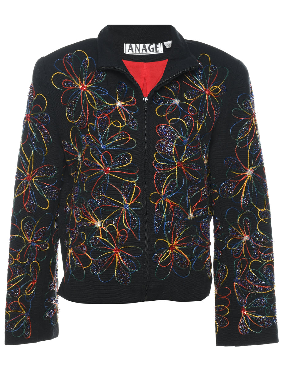 Embroidered Floral Multi-Colour Jacket - M