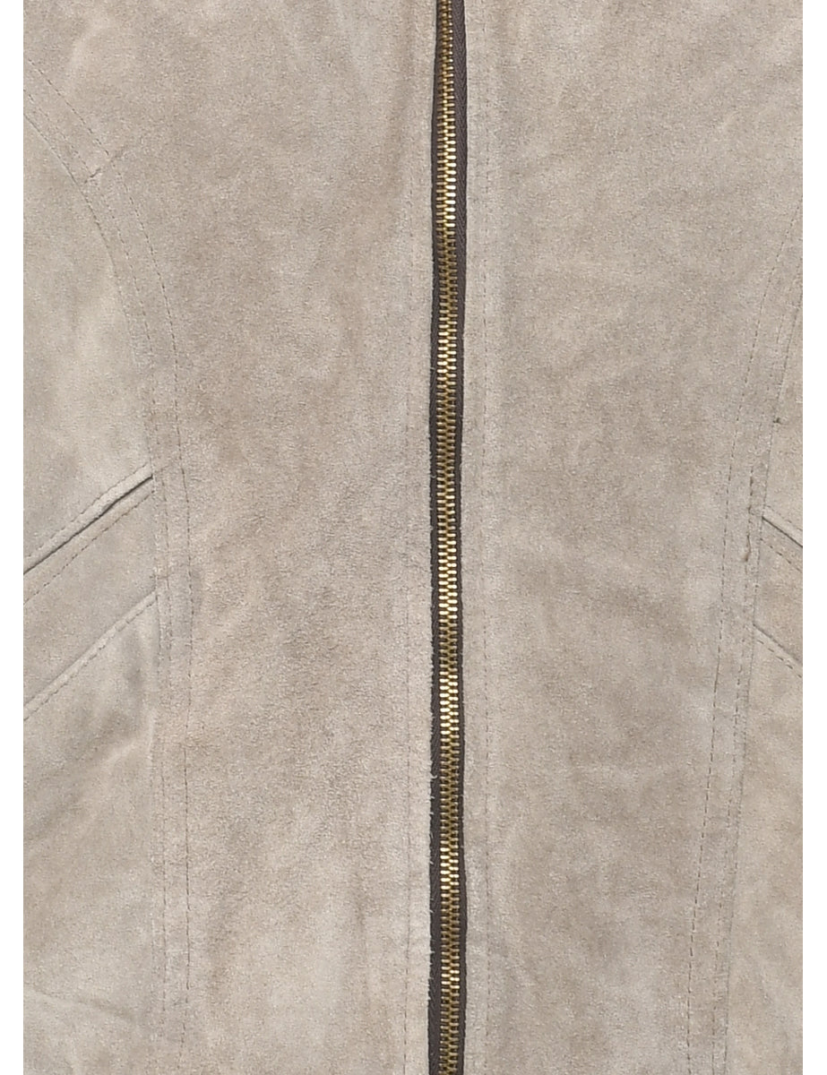 Grey Faux Shearling Suede Jacket - M