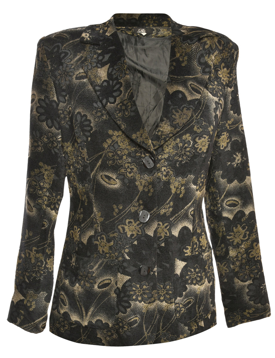 Floral Pattern Black Jacket - L