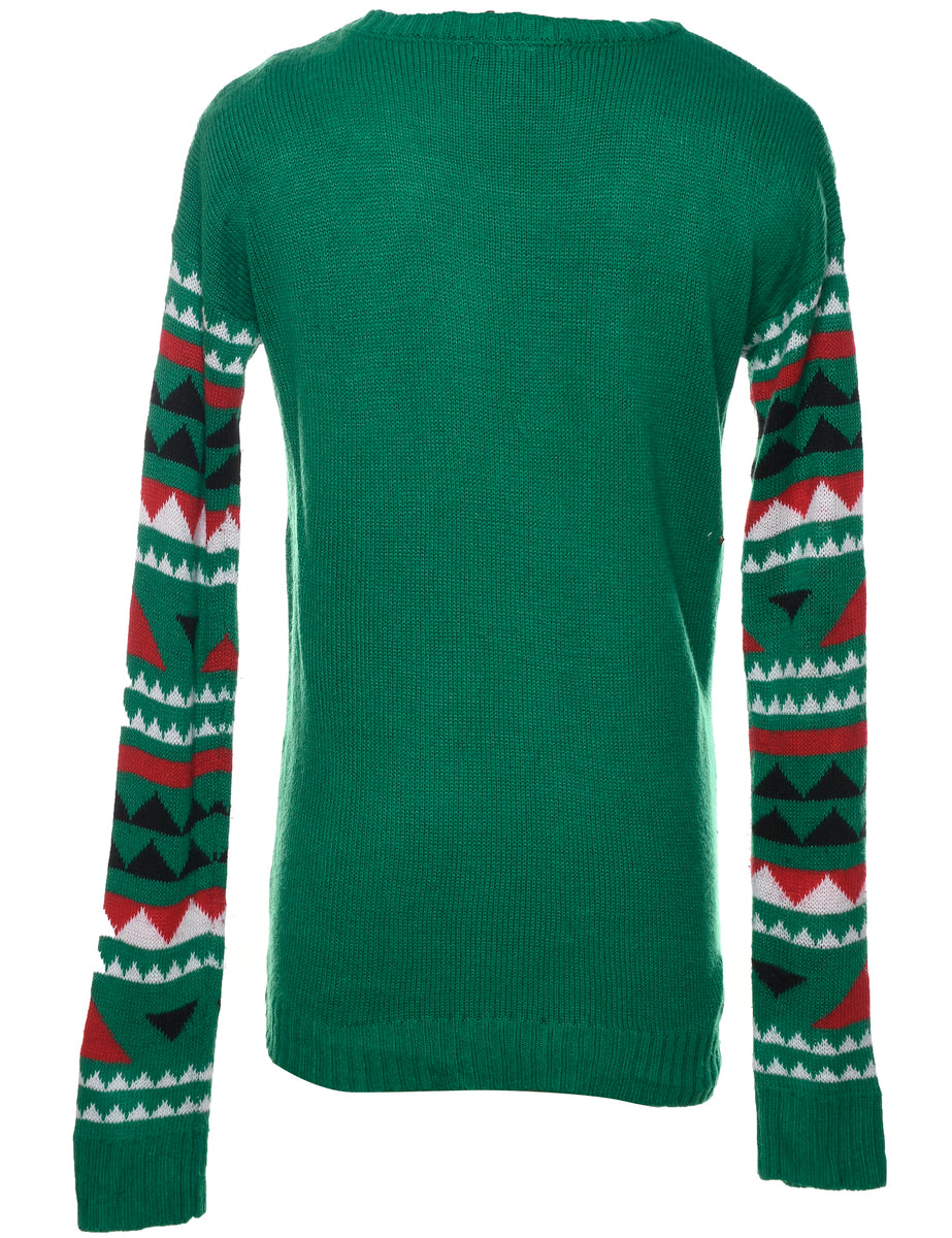 Festive Print Christmas Jumper - L