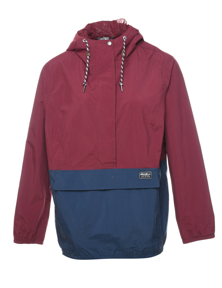Eddie Bauer Hooded Maroon & Navy Nylon Jacket - L