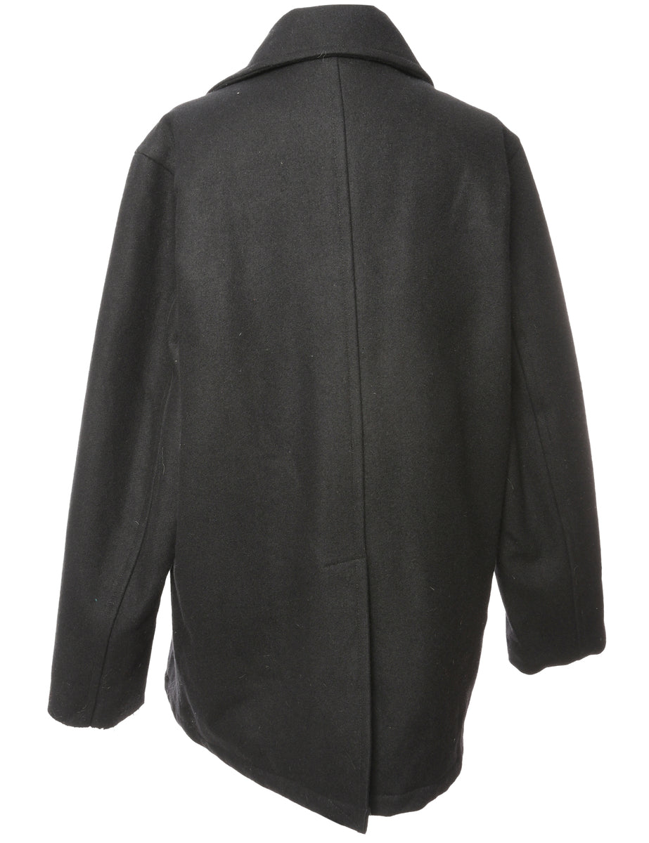 Double Breasted Black Peacoat - L