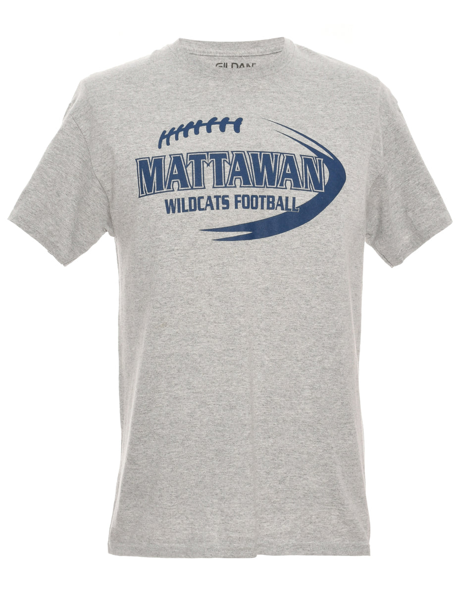 Gildan Mattawan Grey & Navy pRINTED Sports T-shirt - M