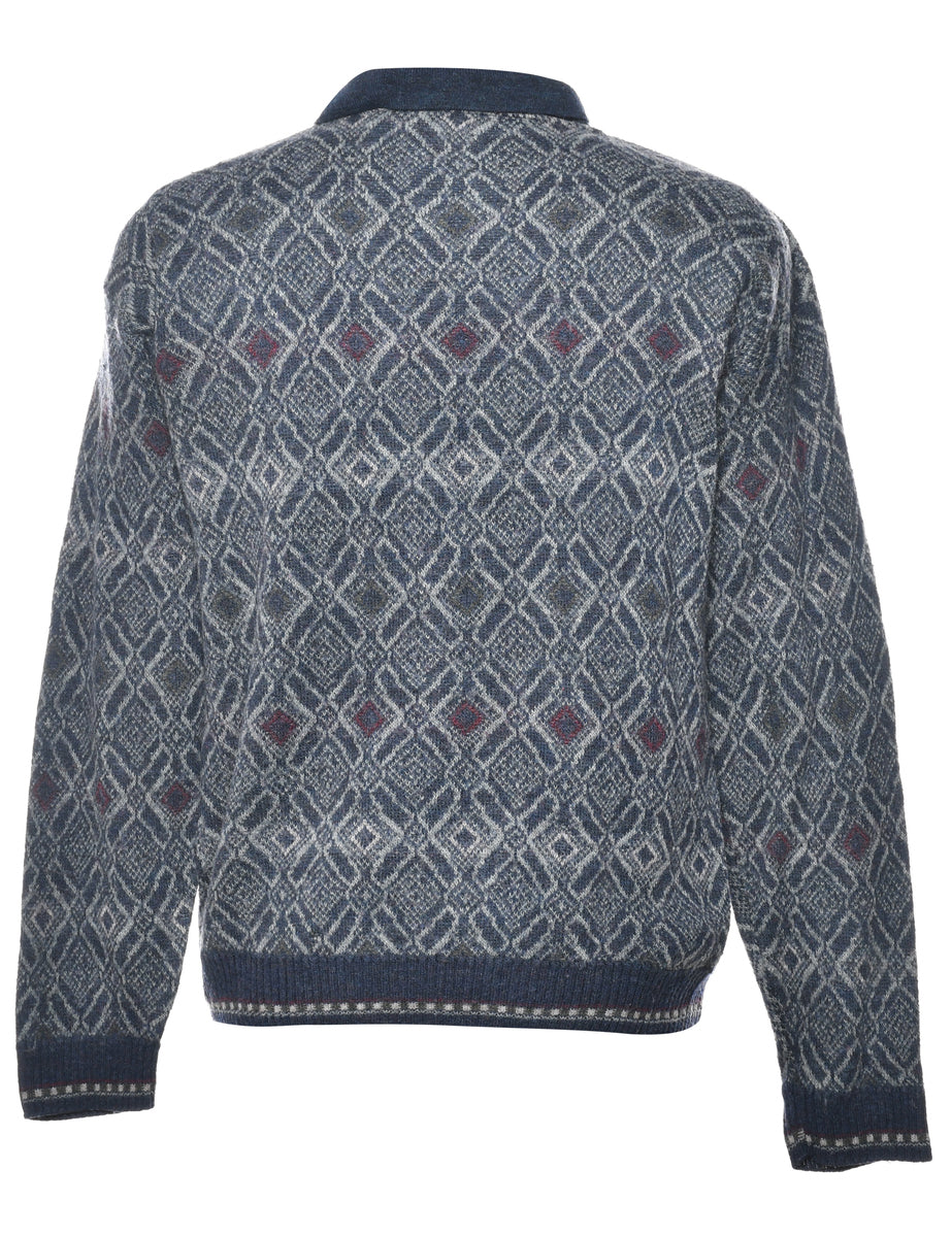 Patterned Navy Jumper - M