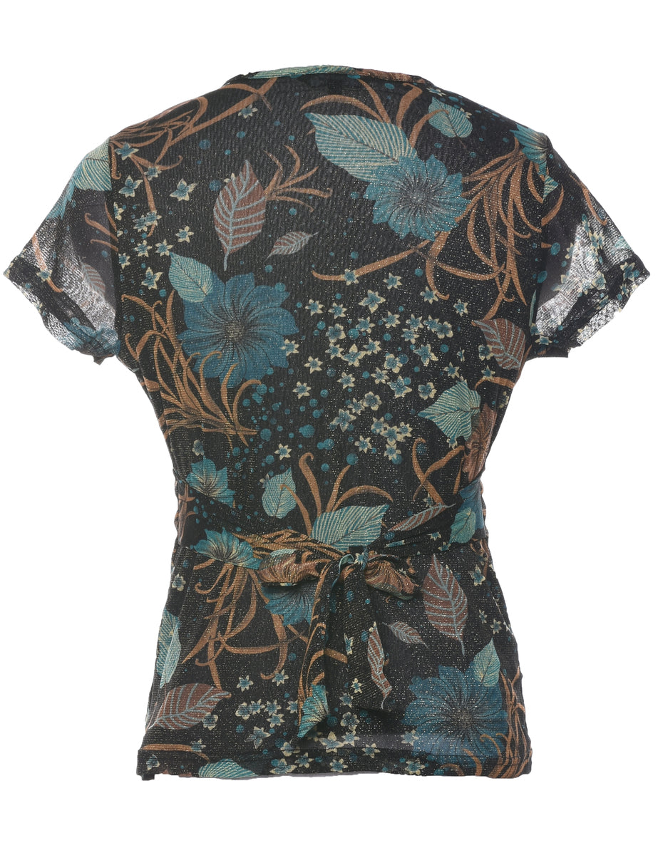 Lurex Floral Print Evening Top - M