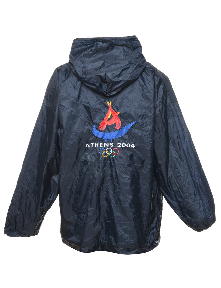 Hooded Navy Athens 2004 Nylon Jacket - L