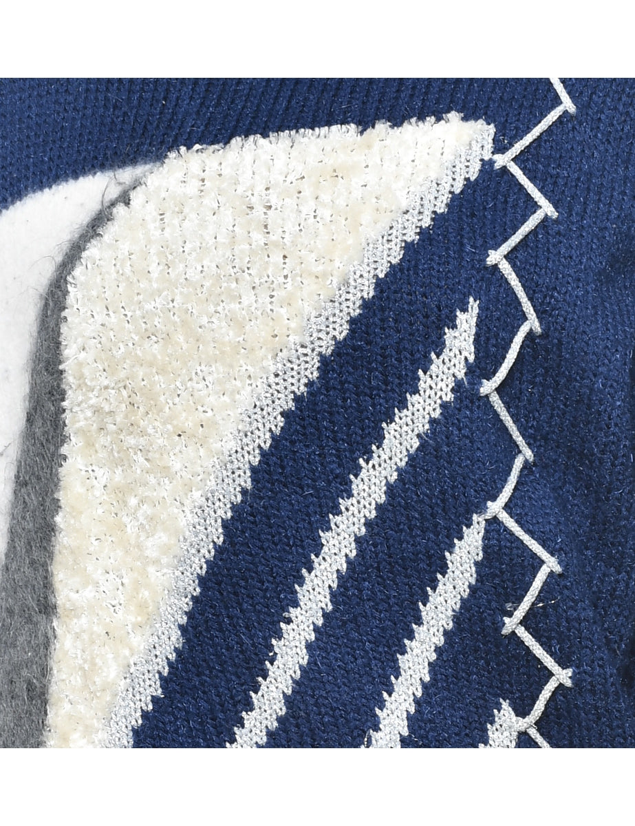 Patterned Navy Jumper - M