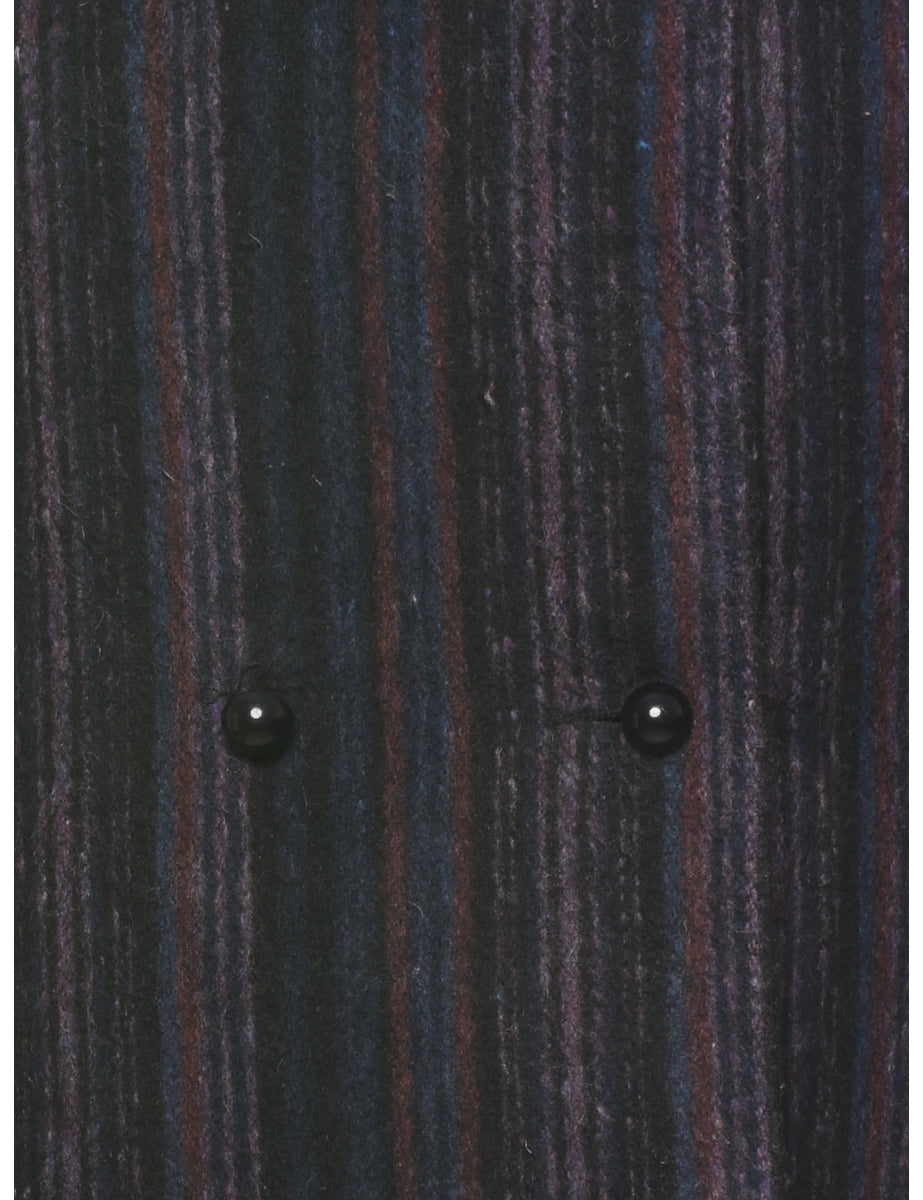 Striped Pattern Wool Coat - L