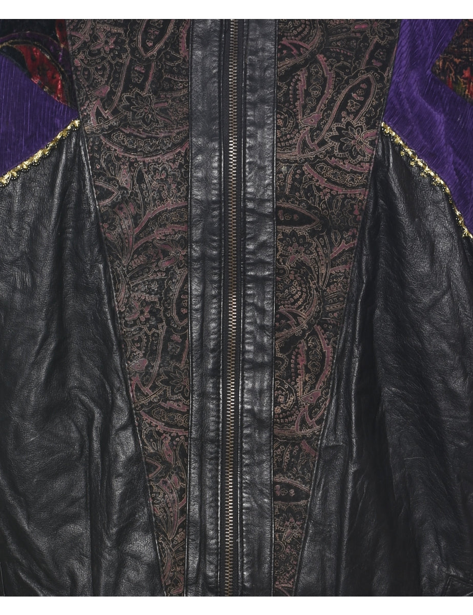 Patterned Leather Jacket - M