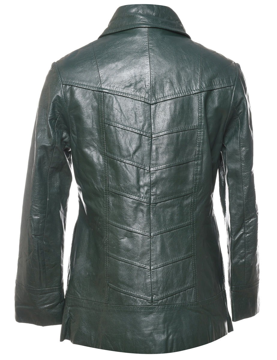 Dark Green 1970s Dagger Collar Leather Jacket - M