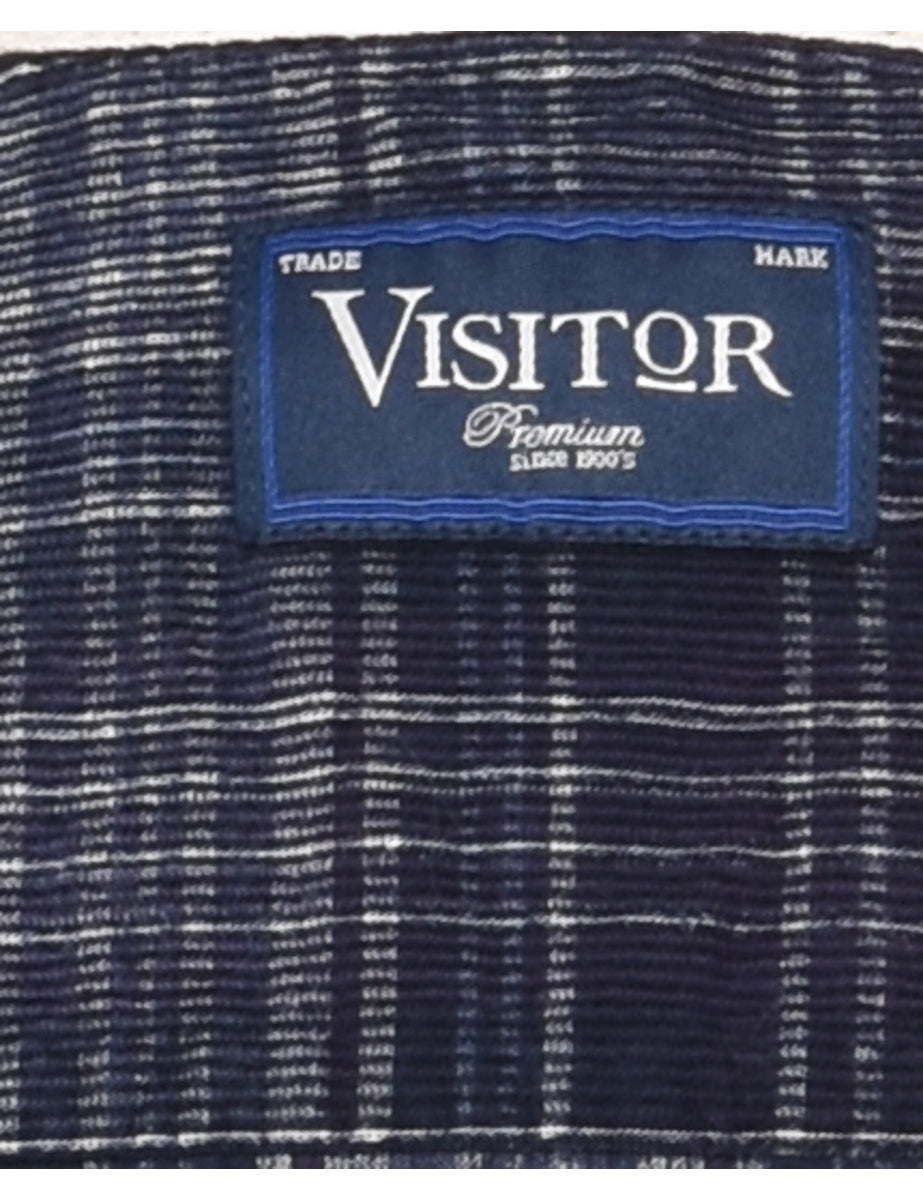 Navy Checked Corduroy Shirt - XL