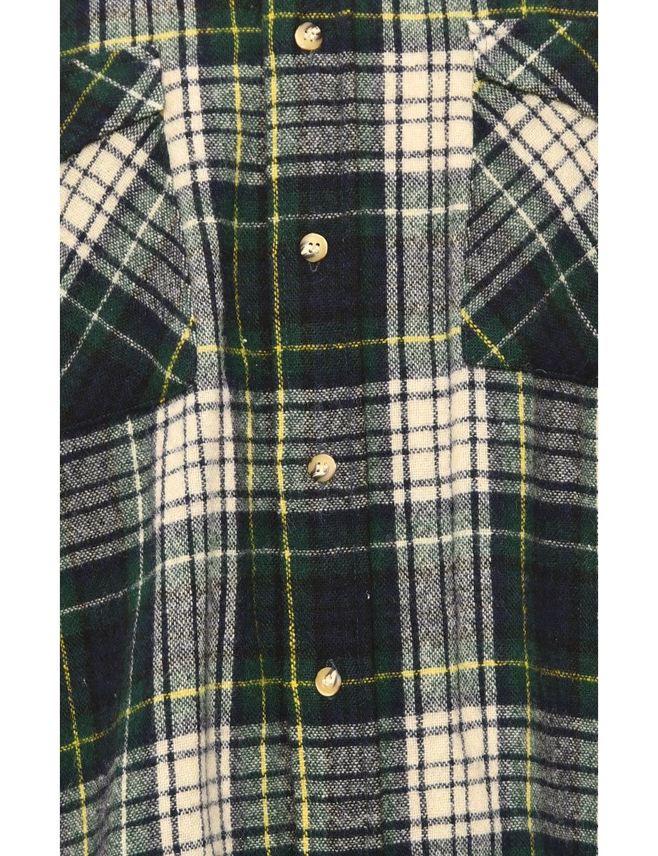Long Sleeved Green Checked Shirt - M