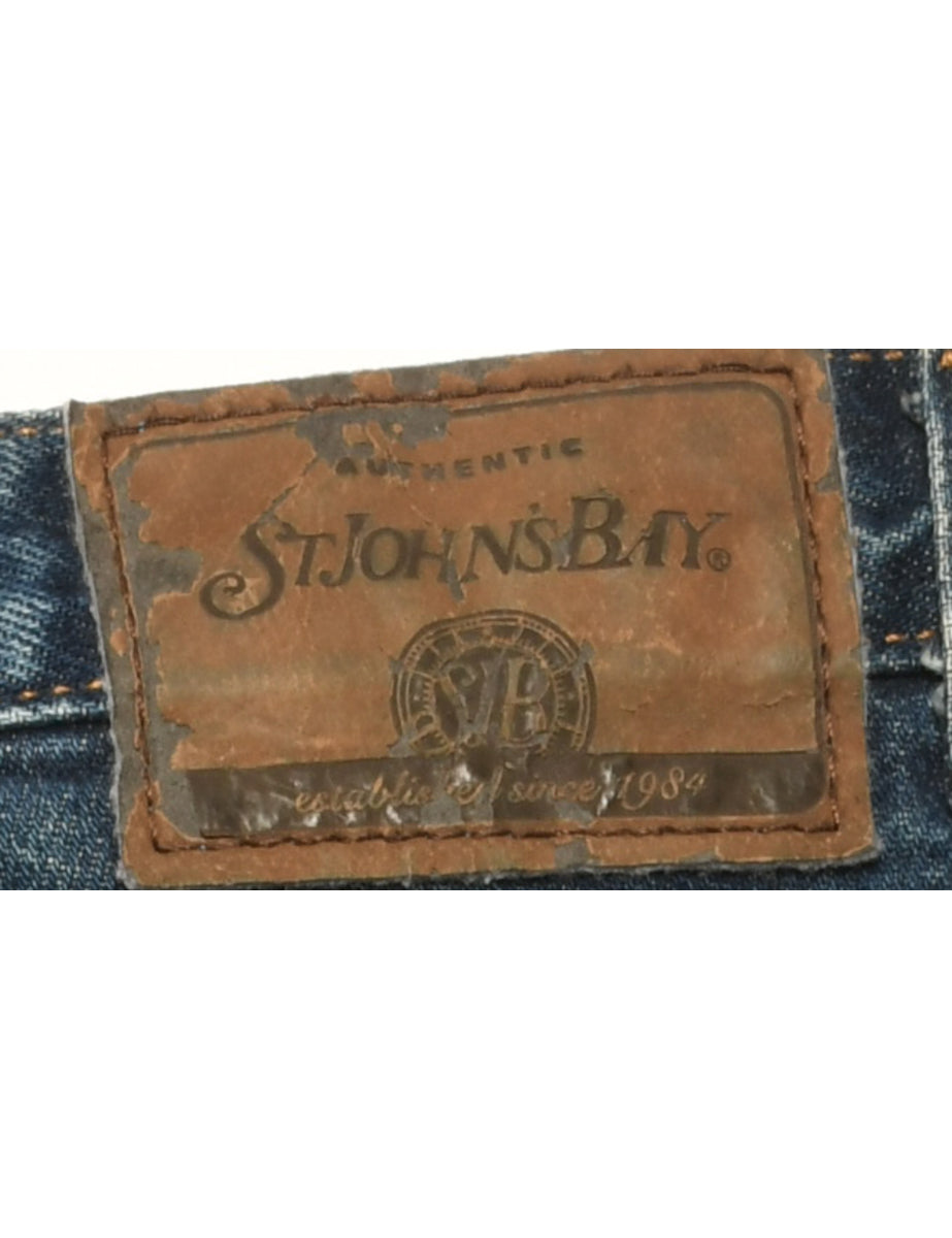 Zip Front Stone Wash Straight Fit Jeans - W34 L32