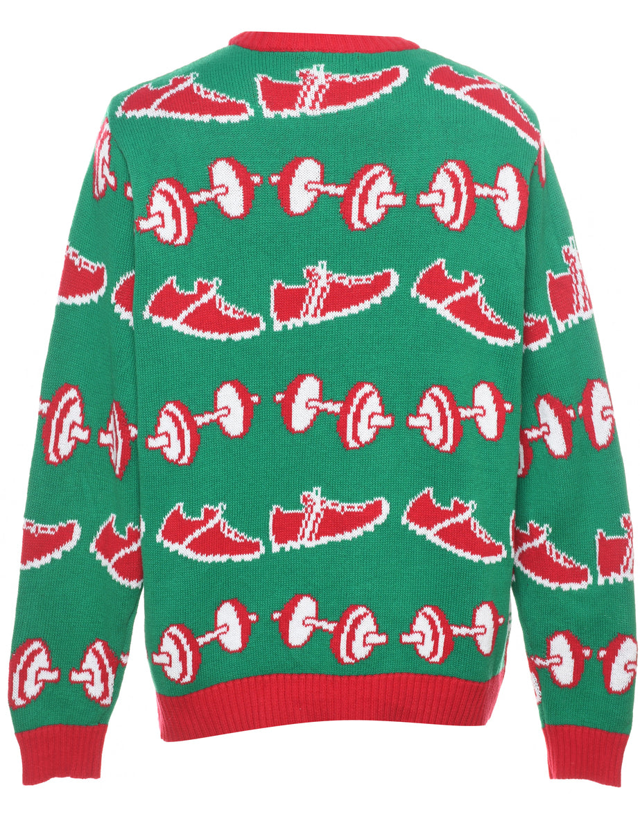 Green & Red Santa Claus Design Jumper - M