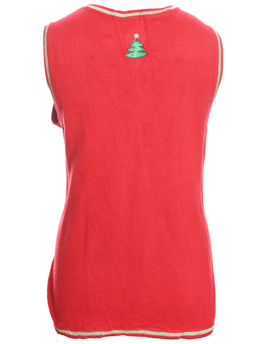 Snowman Design Red Knit Christmas Vest - L
