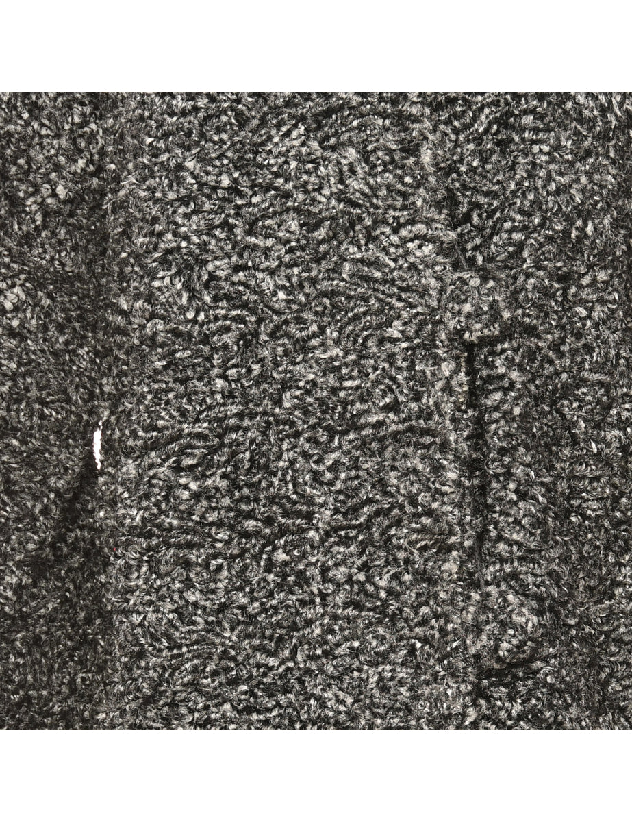 Single Breasted Black & Grey Textured Wool Coat - L