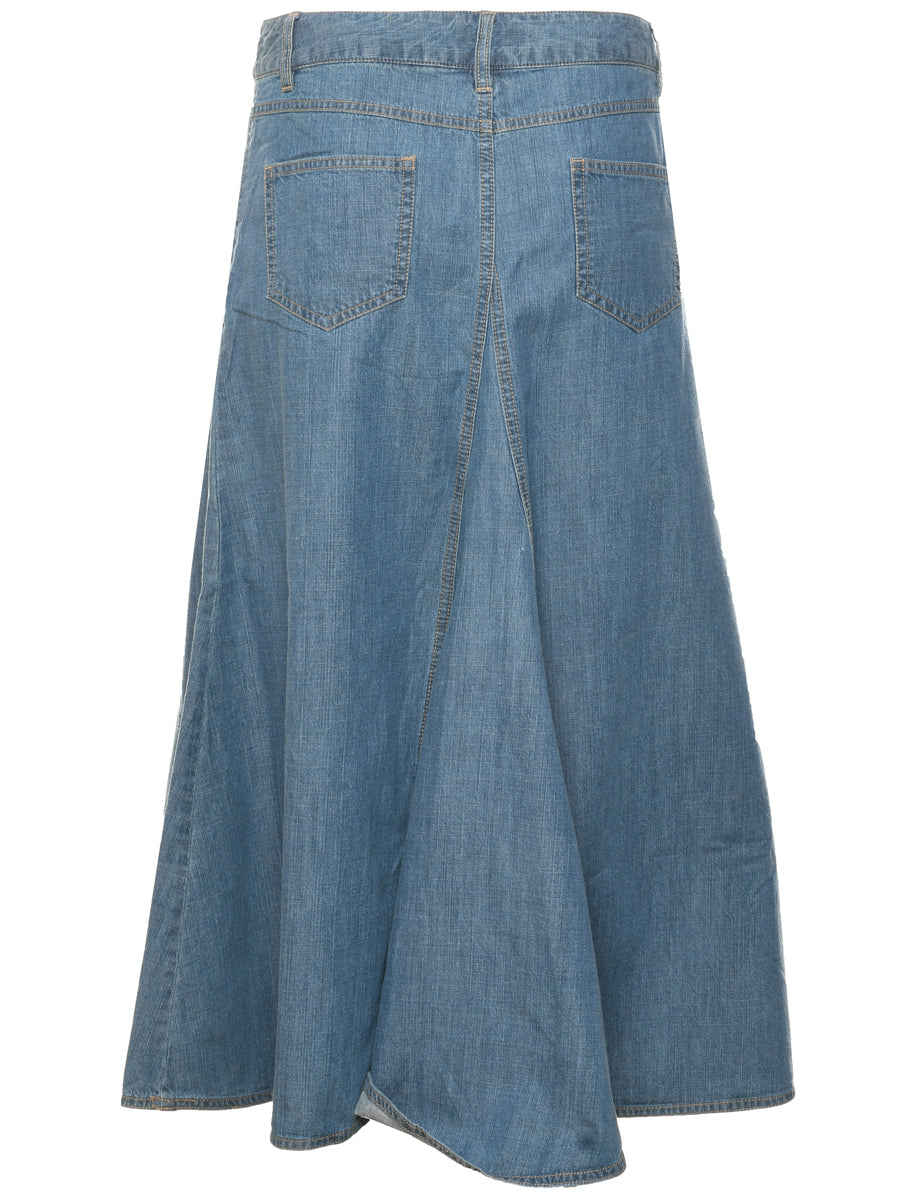 Floral Pattern Denim Skirt - M