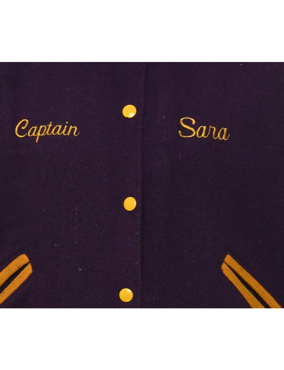 Purple & Yellow Embroidered 1980s Christian Academy Cheerleading Varsity Jacket - M